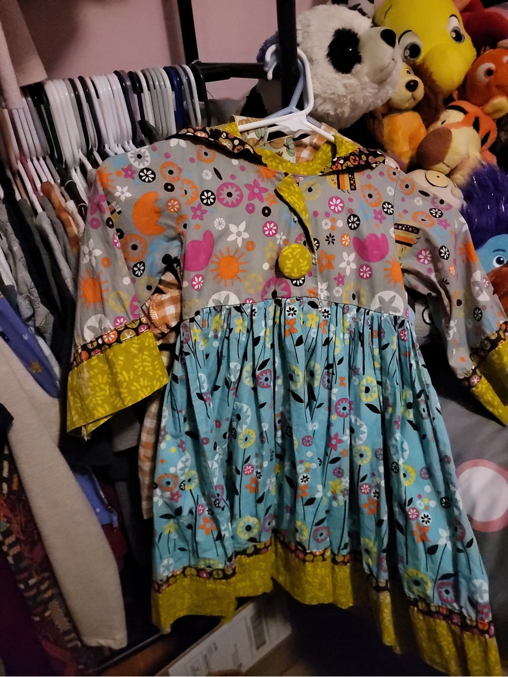 Girls' Floral Patchwork Dress Top - Multicolor